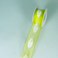 JKM Leaf Print on Sheer with Wire Edge - 1 1/2" Width