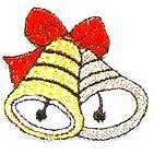 JKM Gold and Silver Bells with Red Bow Applique (Iron On)