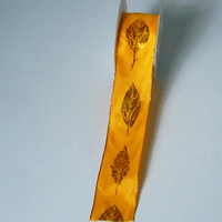 JKM Gold Leaf Print Ribbon with Wire Edge - 1 1/2" Width