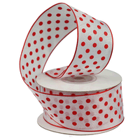 JKM Printed Dots on White Sheer with Wire Edge - 1 1/2" Width