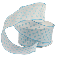 JKM Printed Dots on White Sheer with Wire Edge - 1 1/2" Width
