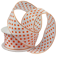 JKM Printed Dots on White Sheer with Wire Edge - 1 1/2" Width