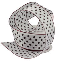 JKM Printed Dots on White Sheer with Wire Edge - 1 1/2" Width