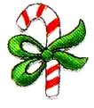 JKM Large Candy Cane with Green Bow Applique (Stick On)