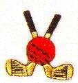 JKM Red Golf Ball with Black/Gold Golf Clubs Applique (Stick On)