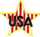 JKM Blue USA on Red and White Striped Star Applique (Stick On)