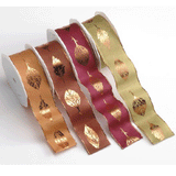 JKM Gold Leaf Print Ribbon with Wire Edge - 1 1/2" Width