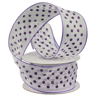 JKM Printed Dots on White Sheer with Wire Edge - 1 1/2" Width