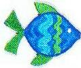 JKM Small Wavy Blue and Green Fish with Green Tail Applique (Stick On)