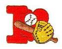 JKM Red I Love Baseball Applique (Stick On)