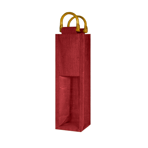 JKM Jute Wine Bag-Wooden Handle,Clear Window